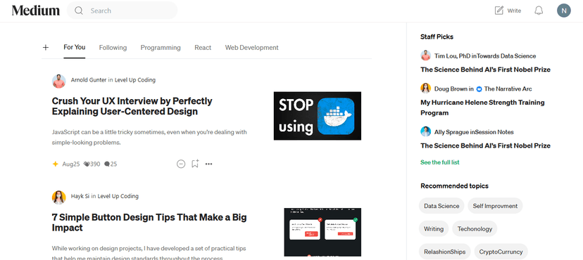 Medium Blog Website